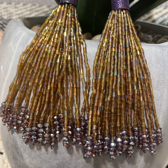 💜💛GEAUX TIGERS 💛💜 PURPLE & GOLD STATEMENT EARRINGS - Picture 7 of 8